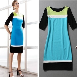 批發(fā)采購連衣裙-一件代發(fā)服裝歐美大牌明星同款廠家直銷批發(fā)拼色修身短袖裙L0847.